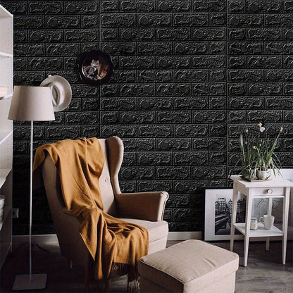 Black Brick Pattern Self-Adhesive Wallpaper (40 Pcs)