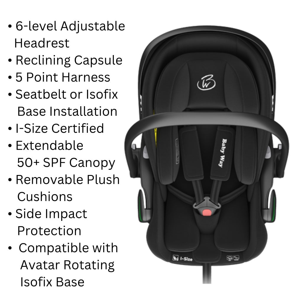 Crown i-Size Reclining Capsule Car Seat + 360 Rotating ISOFIX Base - BLACK