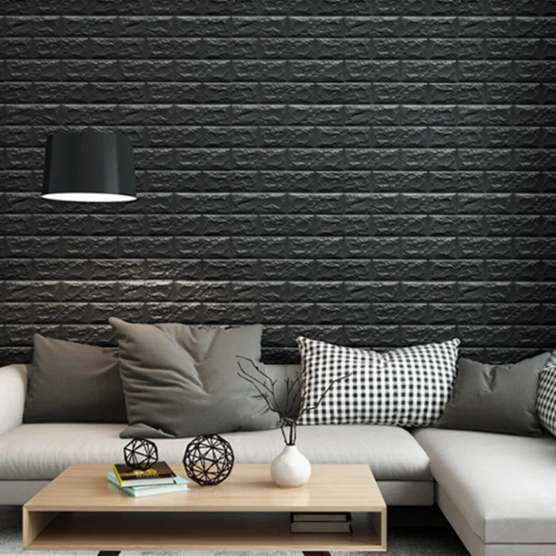 Black Brick Pattern Self-Adhesive Wallpaper (40 Pcs)