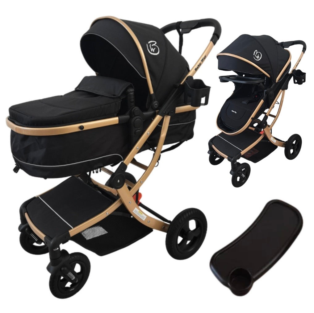 Starla Gold with Khaki Colour Pack – 2-in-1 Bassinet to Seat Stroller + Food Tray