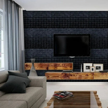 Black Brick Pattern Self-Adhesive Wallpaper (40 Pcs)