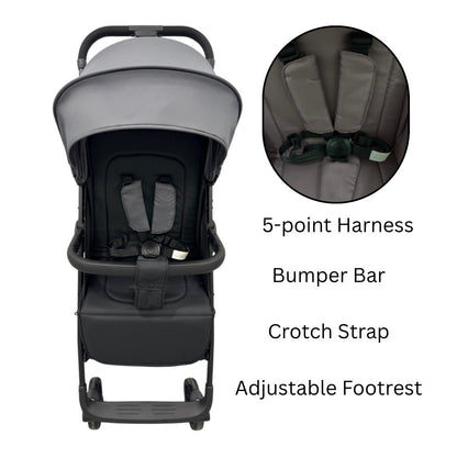 Roam Compact Travel-Friendly Stroller with Extended Canopy - BLACK