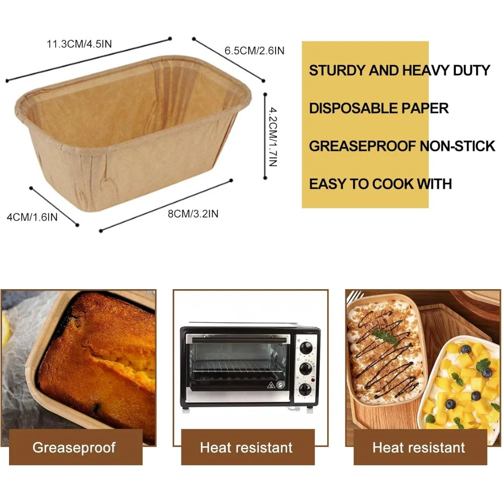 50-Pack Mini Rectangular Paper Baking Moulds – Disposable Non-Stick Loaf & Cake Cases