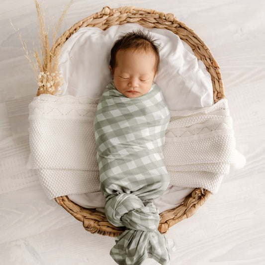 Stretchy Swaddle | Sage Gingham