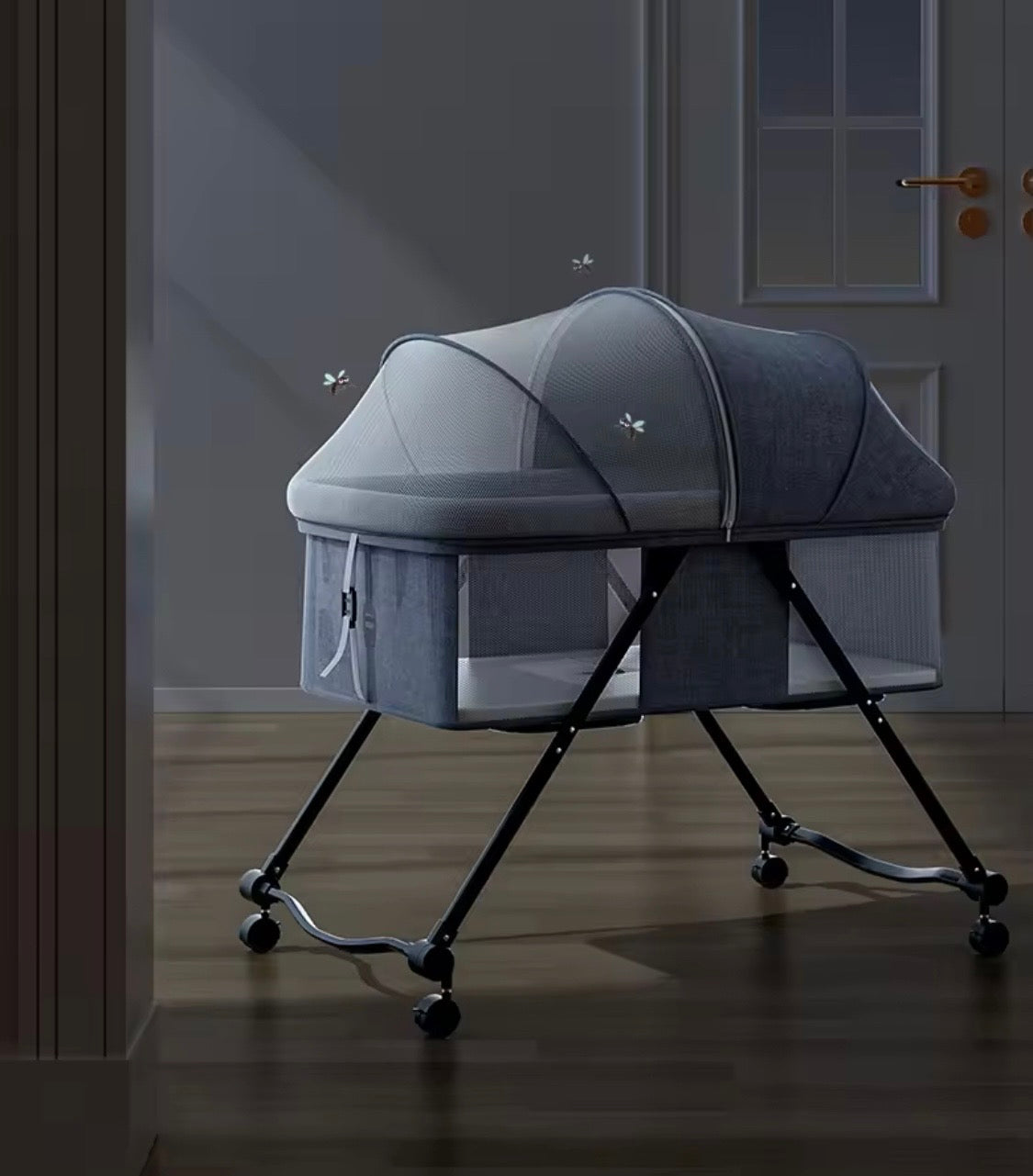 Preorder - Luna Portable Compact Folding Baby Bassinet with Canopy and Locking Wheels