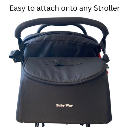 Multifunctional Nappy Bag – Universal Stroller Caddy & Portable Changing Mat - BLACK