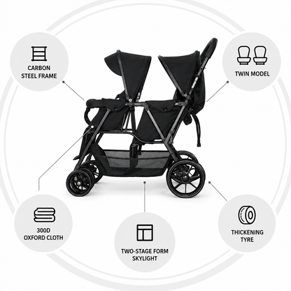 Preorder - Duo Lite - Tandem Twin Compact Double Stroller with Rain Cover