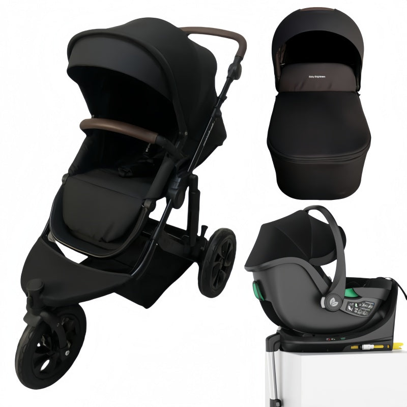 Pre-order Baby Brightness easygo 1+ three wheel stroller & carrycot & baby capsule & ISOFIX base Black  ETA: 31st October 2025
