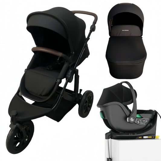 Pre-order Baby Brightness easygo 1+ three wheel stroller & carrycot & baby capsule & ISOFIX base Black  ETA: 31st October 2025