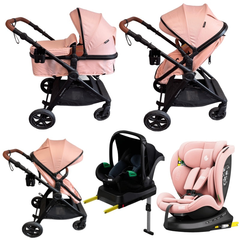 Pre-order Baby Brightness Newborn 4-in-1 Travel System with Bassinet, Capsule, ISOFIX Base & 360° Rotating Car Seat – Pink