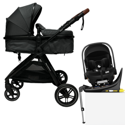Skyra 2-in-1 Newborn Pram & Bassinet Stroller and Car Seat with Rotating ISOFIX Base (Grey)
