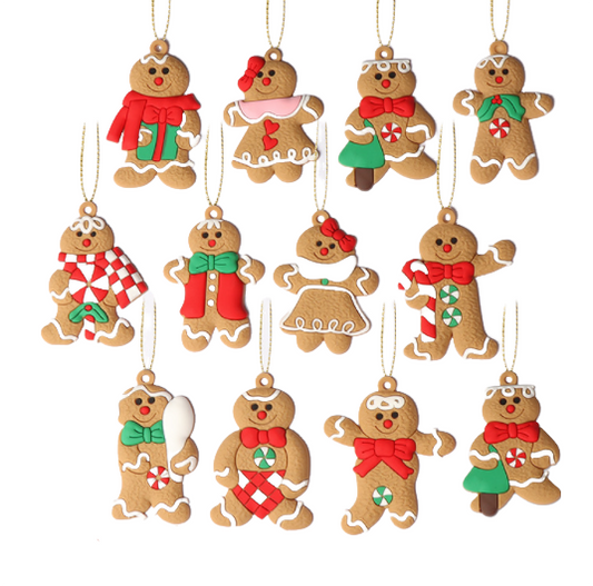12PCS Christmas Tree Decorations Gingerbread Man Ornaments
