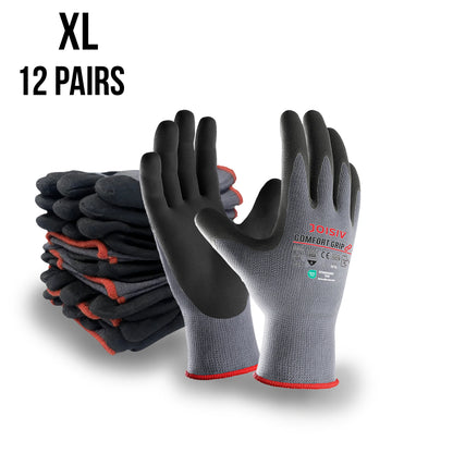 6/12 Pairs Heavy-Duty Nitrile Coated Work Gloves – Non-Slip Gardening & Construction Gloves