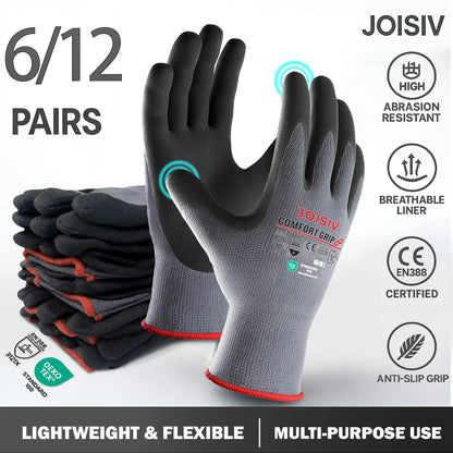 6/12 Pairs Heavy-Duty Nitrile Coated Work Gloves – Non-Slip Gardening & Construction Gloves