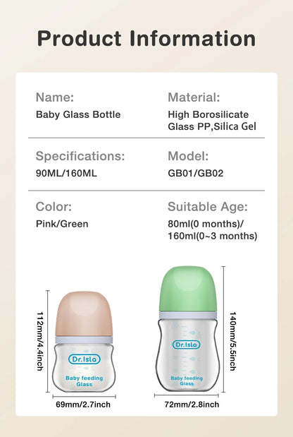 Glass Baby Feeding Bottle – Anti-Colic BPA-Free (90ml / 160ml)