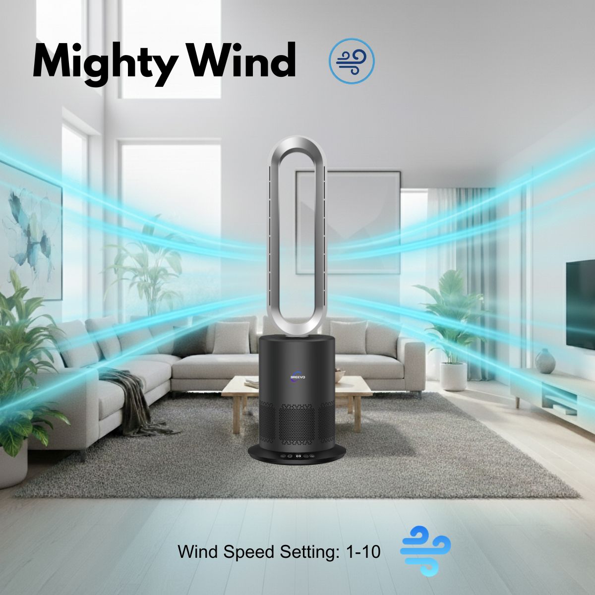 3-in-1 Bladeless Fan with Air Purifier & Heater for NZ Rooms – Silver/Grey | PureFlow