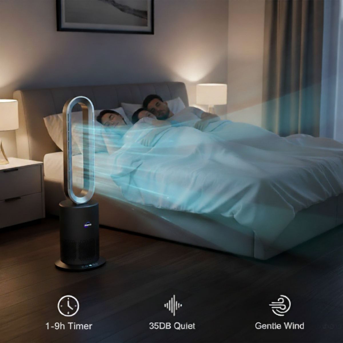 3-in-1 Bladeless Fan with Air Purifier & Heater for NZ Rooms – Silver/Grey | PureFlow