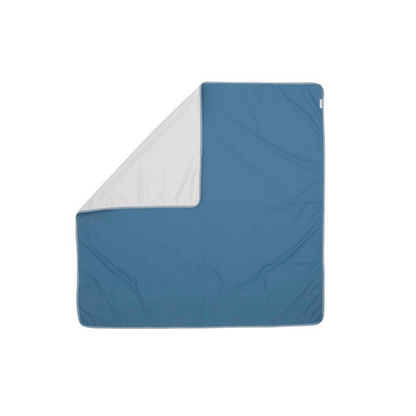 Blue splat mat with white interior on a white background