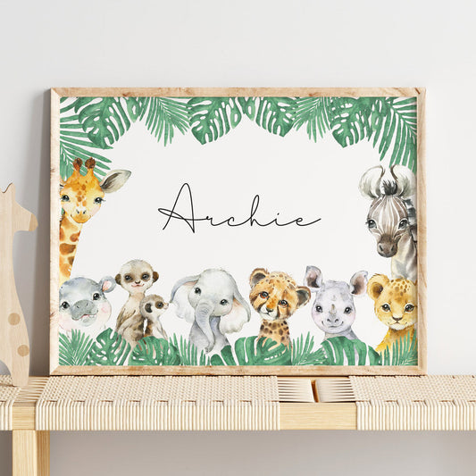 Wall Print |  Safari Animals (Custom Name)