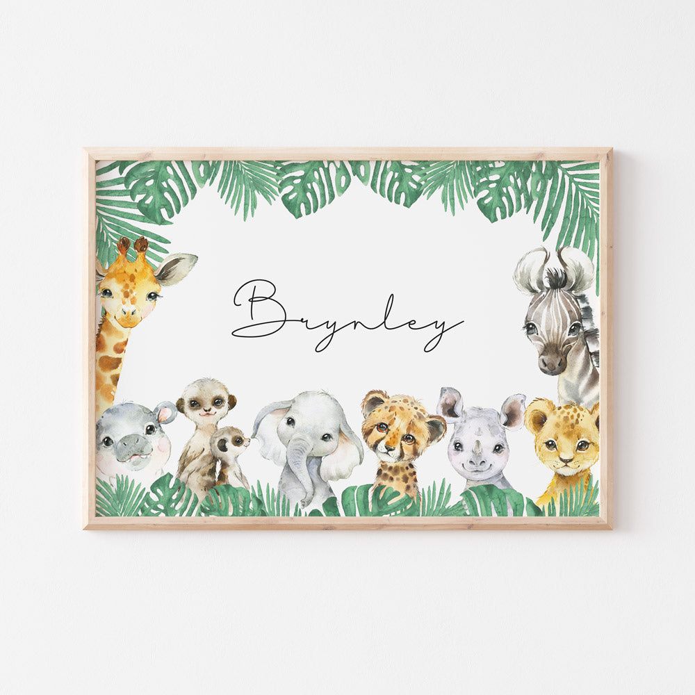 Wall Print |  Safari Animals (Custom Name)