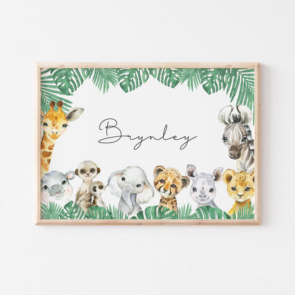 Wall Print |  Safari Animals (Custom Name)
