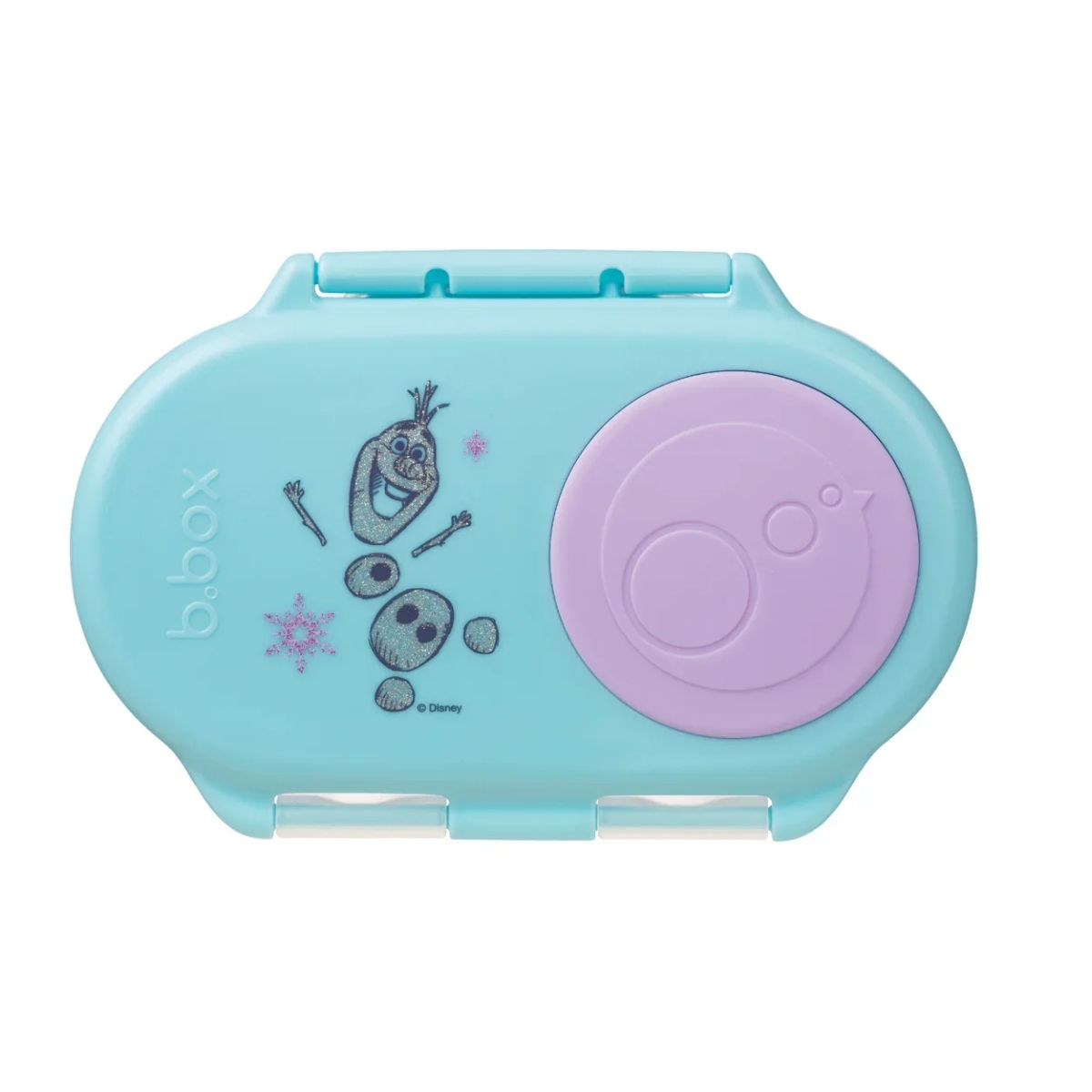 Light blue and purple container with cartoon character on a white background