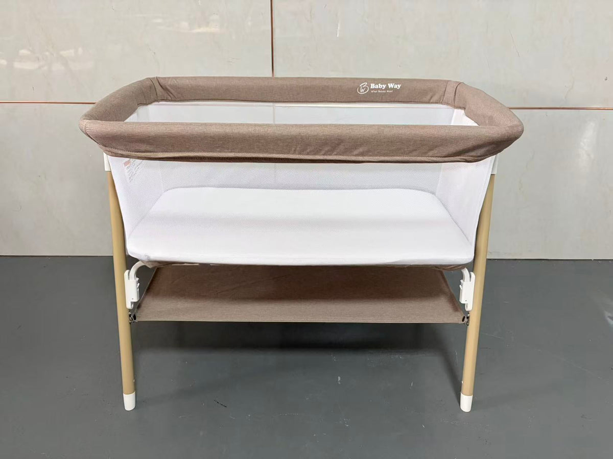 Preorder - Aurelia Taupe Bedside Baby Bassinet + Storage Shelf