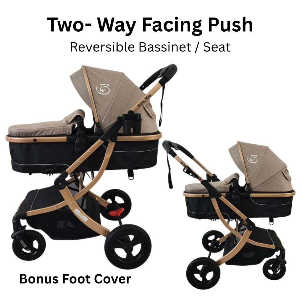 Starla Gold with Khaki Colour Pack – 2-in-1 Bassinet to Seat Stroller + Food Tray