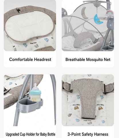 Preorder - Serena Electric Baby Swing Rocker Grey with Toys, Cup Holder, Canopy and Music