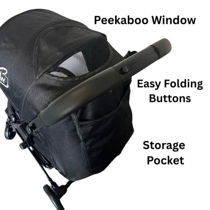 Mico Compact Folding Travel Stroller with Cup Holder and Extra Liner - BLACK