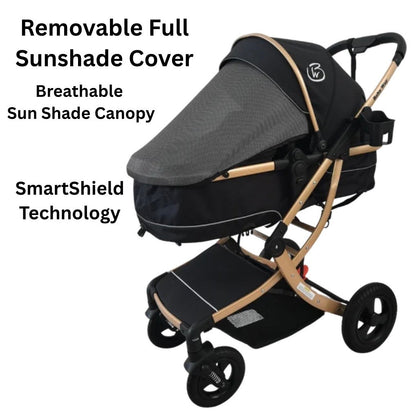 Starla Gold with Khaki Colour Pack – 2-in-1 Bassinet to Seat Stroller + Food Tray