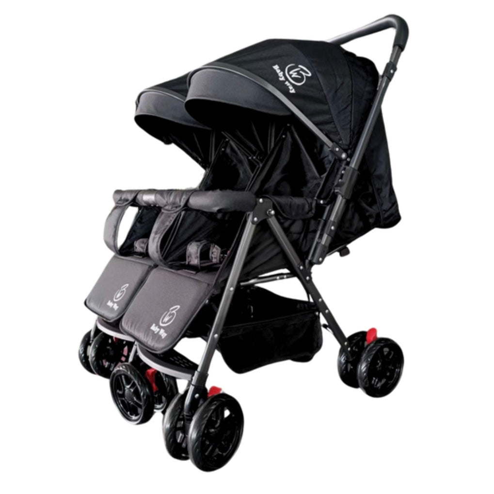 Black 2-Way Folding Compact Double / Twin Stroller + Rain Cover