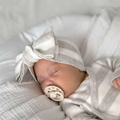 PREORDER -Basics ribbed knit onesie- Milk and mist stripe- PREORDER