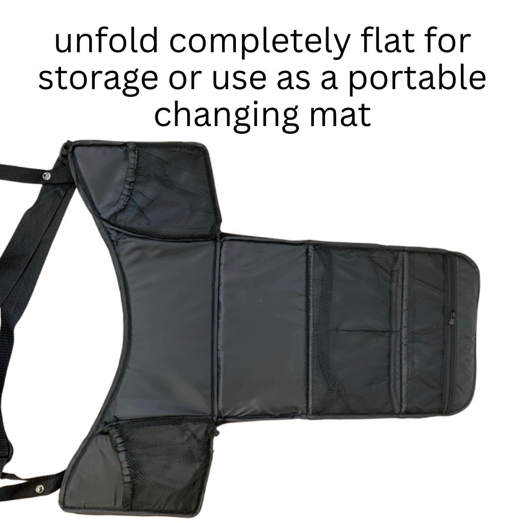 Multifunctional Nappy Bag – Universal Stroller Caddy & Portable Changing Mat - BLACK