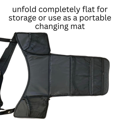 Multifunctional Nappy Bag – Universal Stroller Caddy & Portable Changing Mat - BLACK