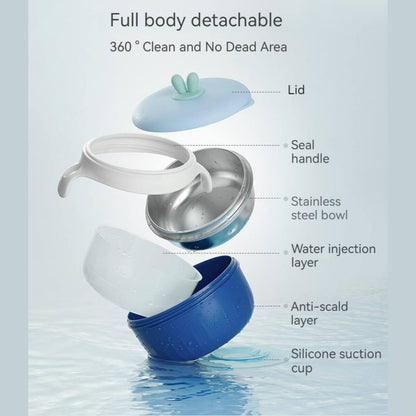 Thermal Stainless Steel Baby Toddler Suction Bowl Set (Spoon Fork )-Blue
