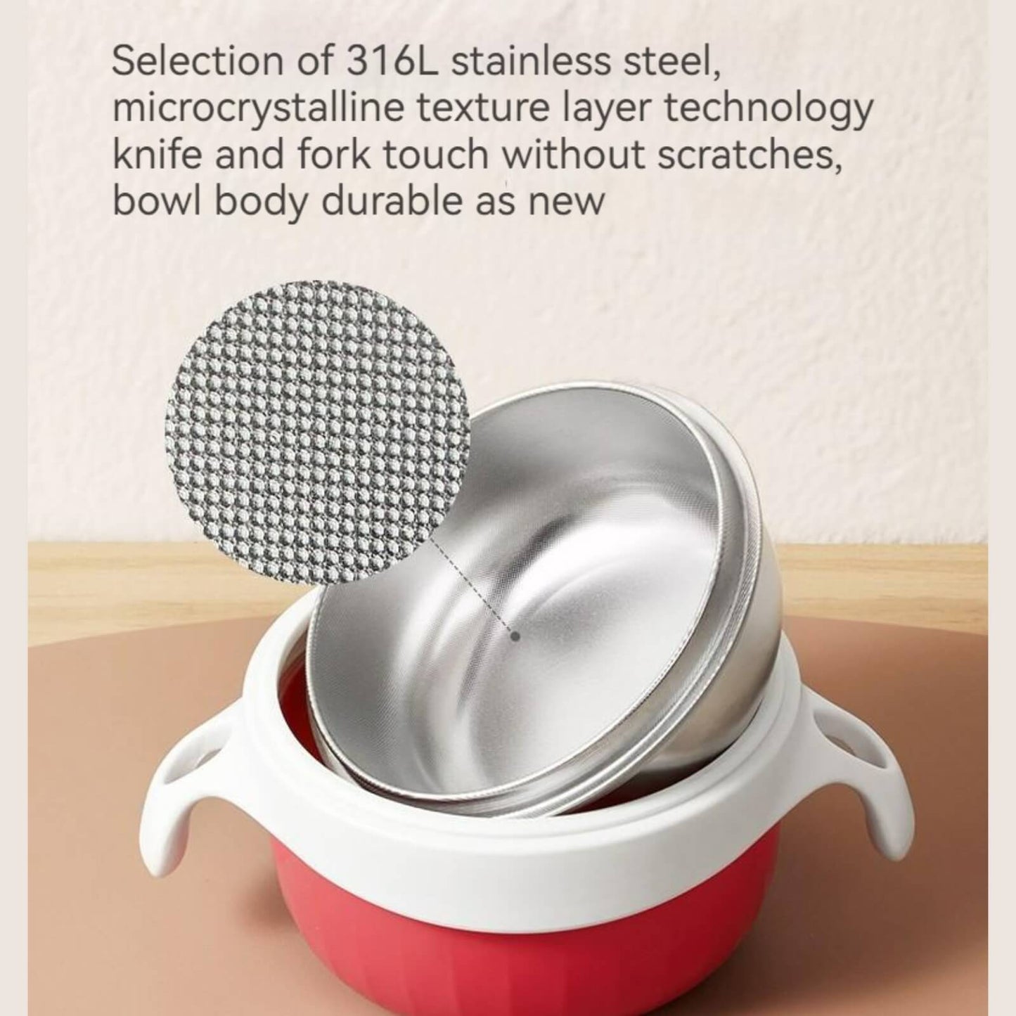 Baby Toddler Thermal Stainless Steel Suction Plate /Bowl 8 Pieces Set-Red