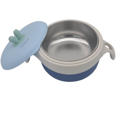 Thermal Stainless Steel Baby Toddler Suction Bowl Set (Spoon Fork )-Blue