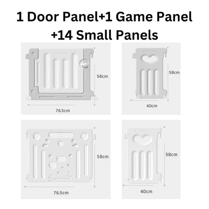 Baby Playpen 14+2 Panels (Love Heart)-Grey and White