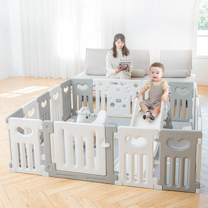 Baby Playpen 14+2 Panels (Love Heart)-Grey and White