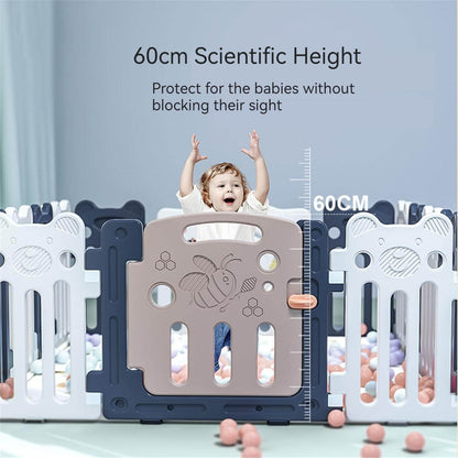 Baby Playpen 14+2 Panels (Little Bear & Bee)-Blue / White