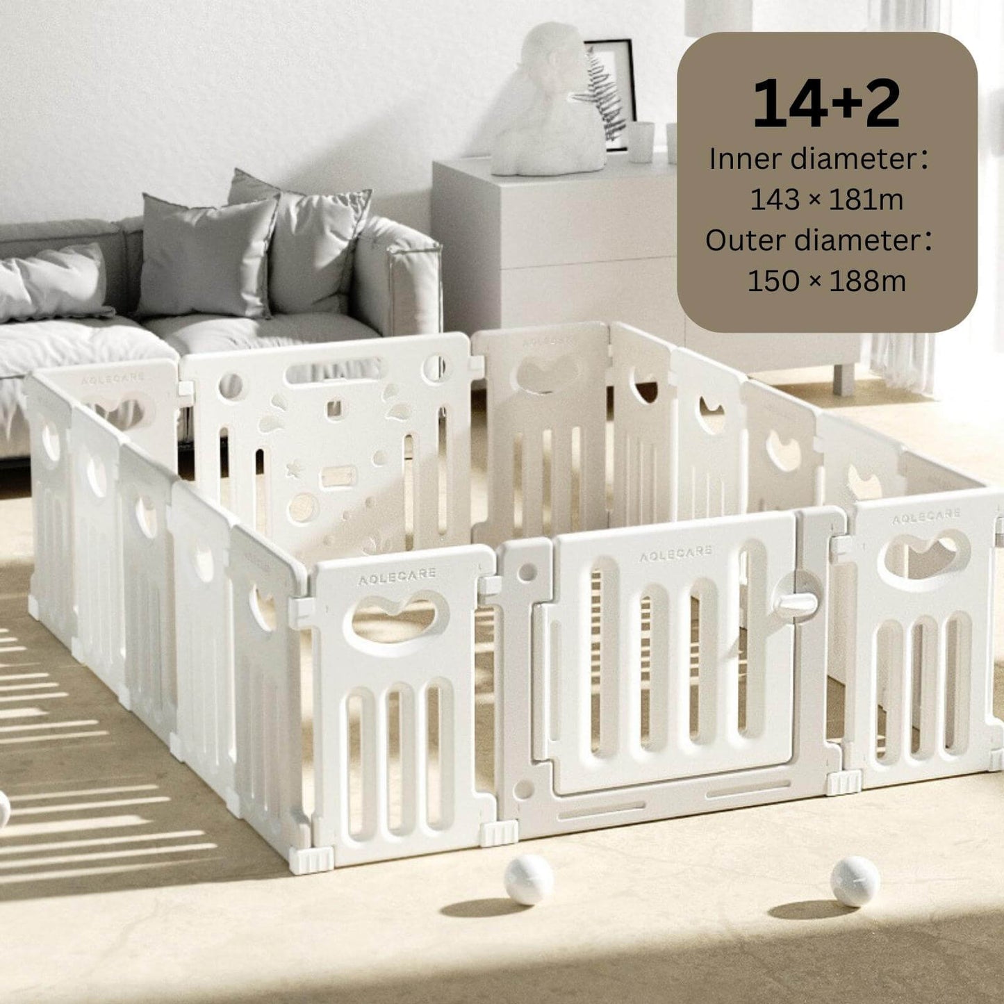 Baby Playpen 14+2 Panels (Love Heart)-Grey and White