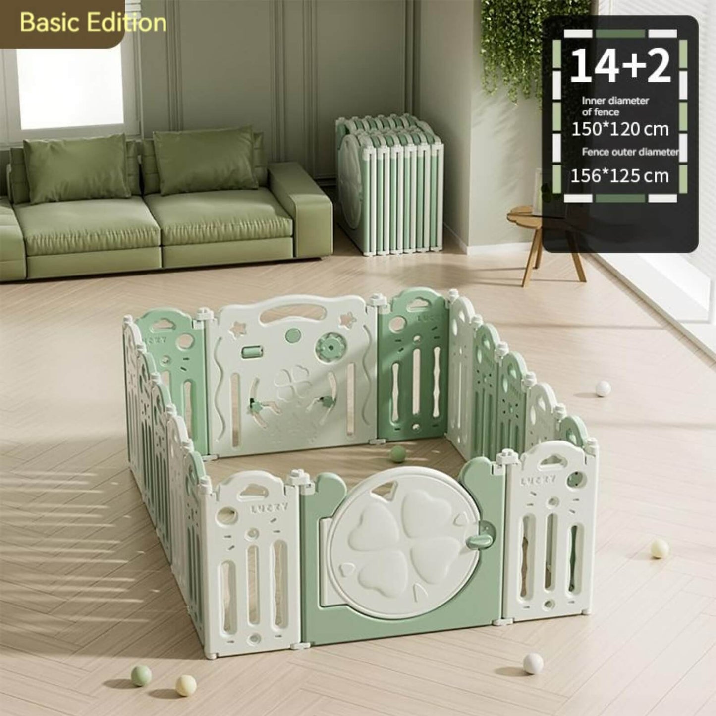 Baby Playpen-Four Leaf Clover in Green (12+2 To 18+2）