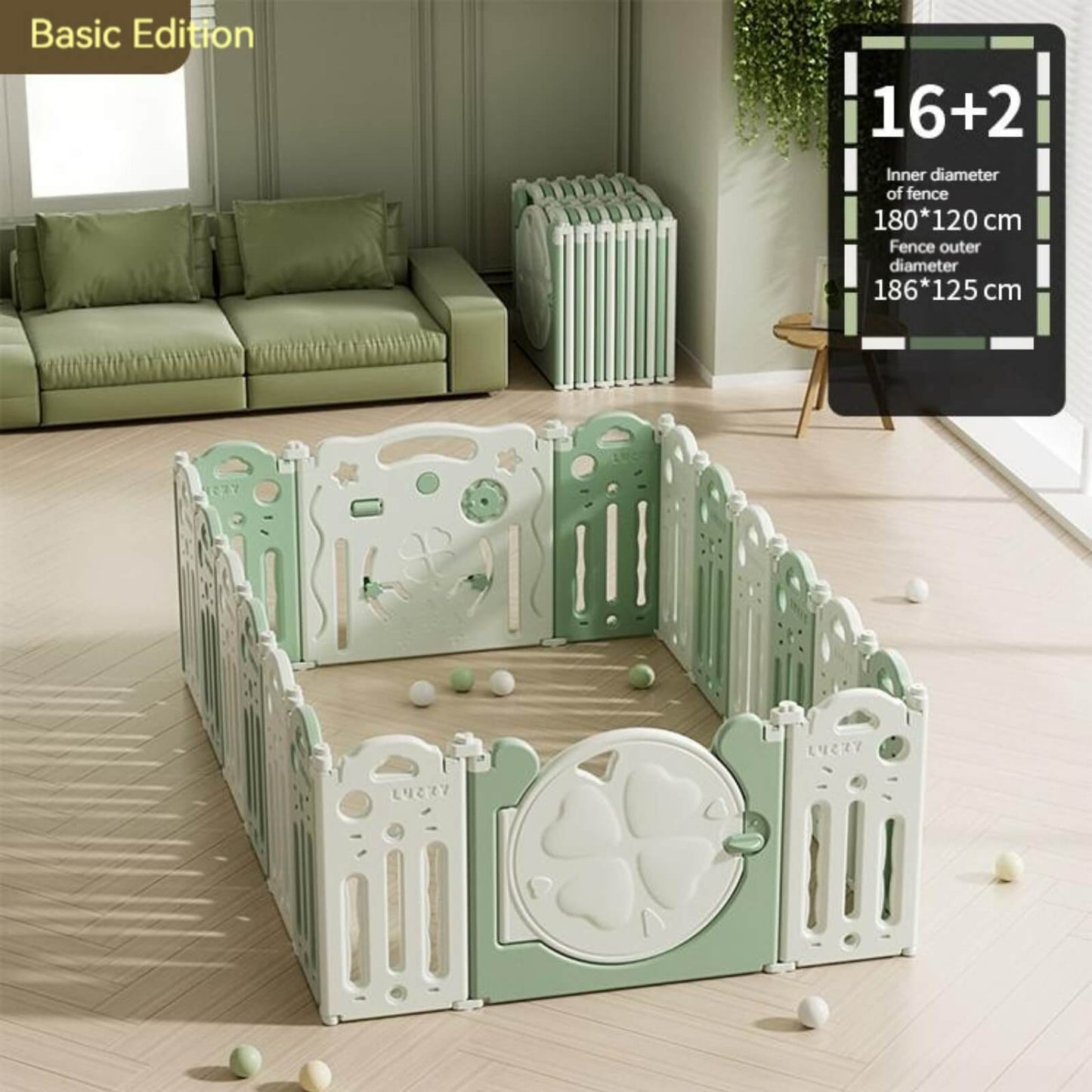 Baby Playpen-Four Leaf Clover in Green (12+2 To 18+2）