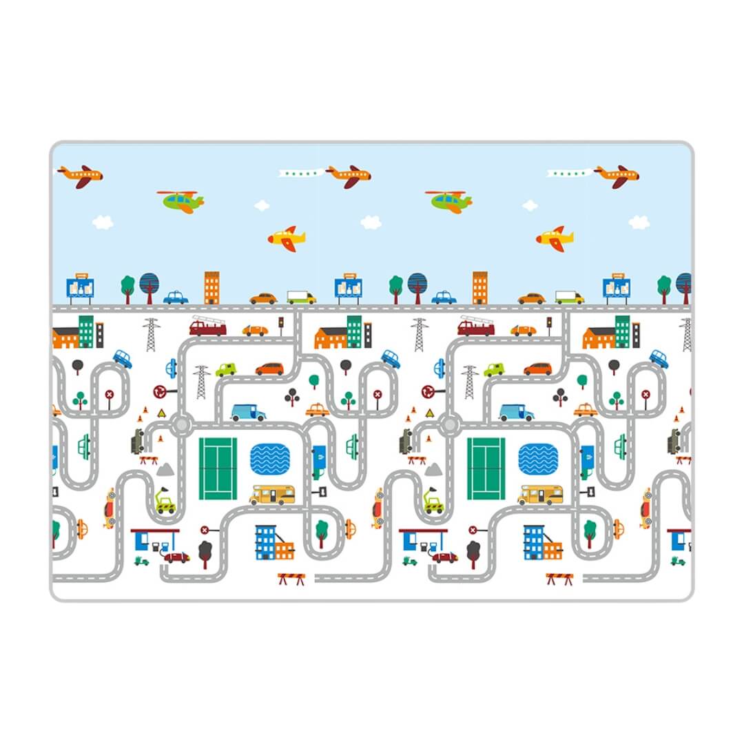 180x150x1 cm Foldable Baby Playmat with Carry Bag - City Road & Curve Both Sides-J