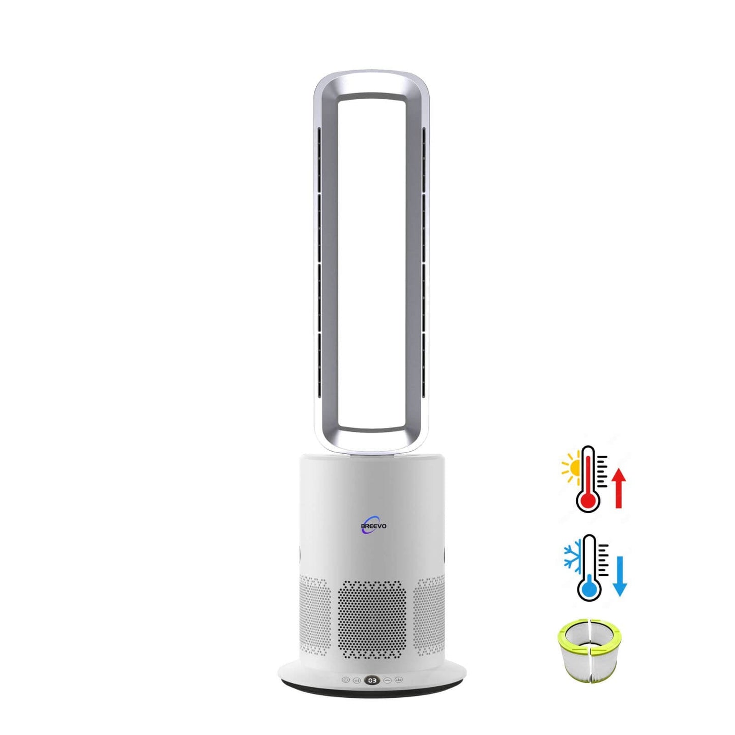 3 in 1 Hot & Cool Bladeless Fan Heater with Air Purifier | PureAir | Silver/White