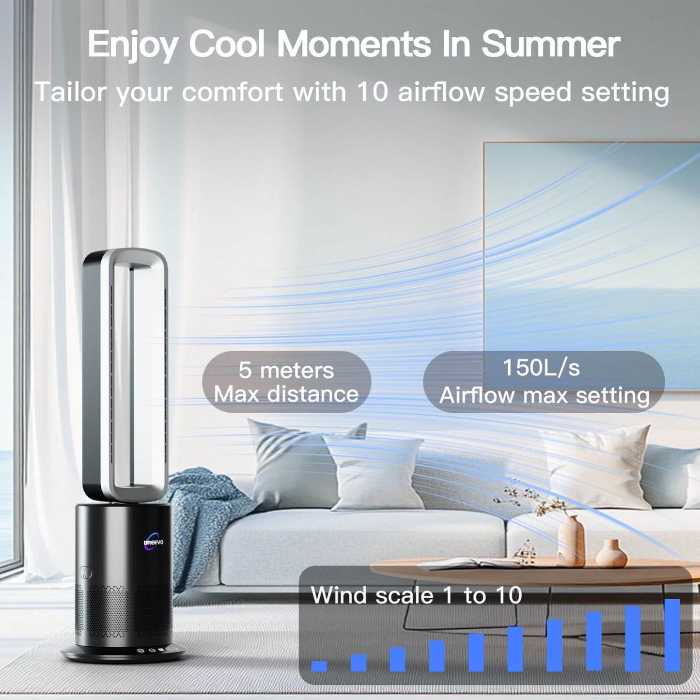 3 in 1 Hot & Cool Bladeless Fan Heater with Air Purifier | PureAir | Silver/White