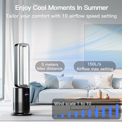3 in 1 Hot & Cool Bladeless Fan Heater with Air Purifier | PureAir | Silver/White