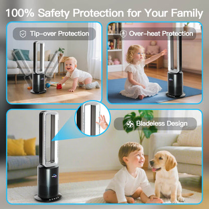 3 in 1 Hot & Cool Bladeless Fan Heater with Air Purifier | PureAir | Silver/White