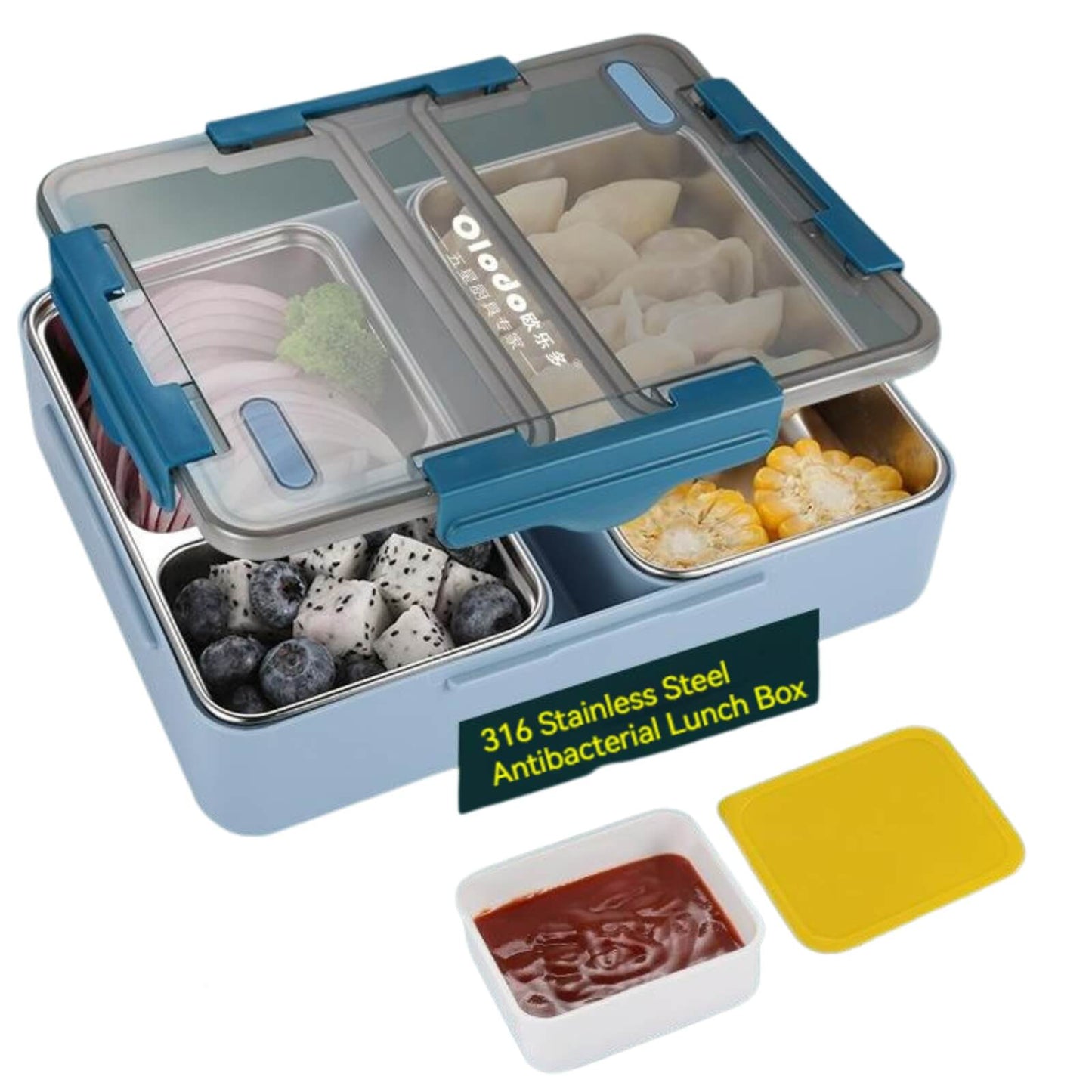 Insulated 316 Stainless Steel Bento Lunch Box 1.6L- Blue